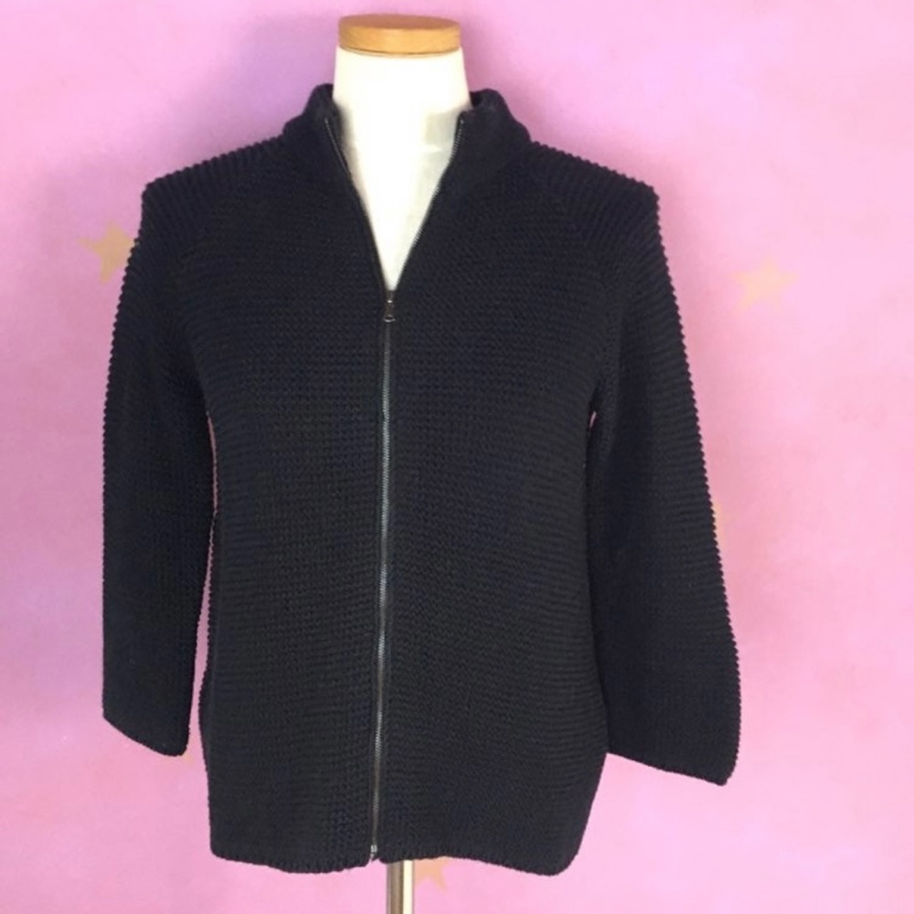 TALBOTS CHUNKY BLACK ZIPPER SWEATER SIZE SMALL